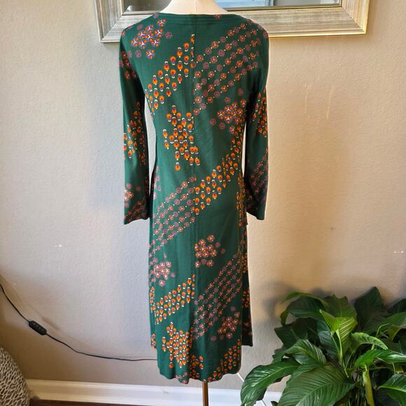 Vintage 80s Albert Nipon Women's Floral Geometric Wool Blend Midi Dress  8 Green - Picture 2 of 7